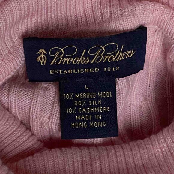 Brooks Brothers Turtleneck Sweater L Pink Merino Wool Silk Cashmere Cable Knit - Picture 4 of 7